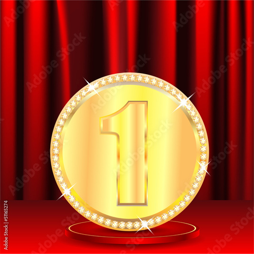 gilded youth with a number one on a background red window shades
