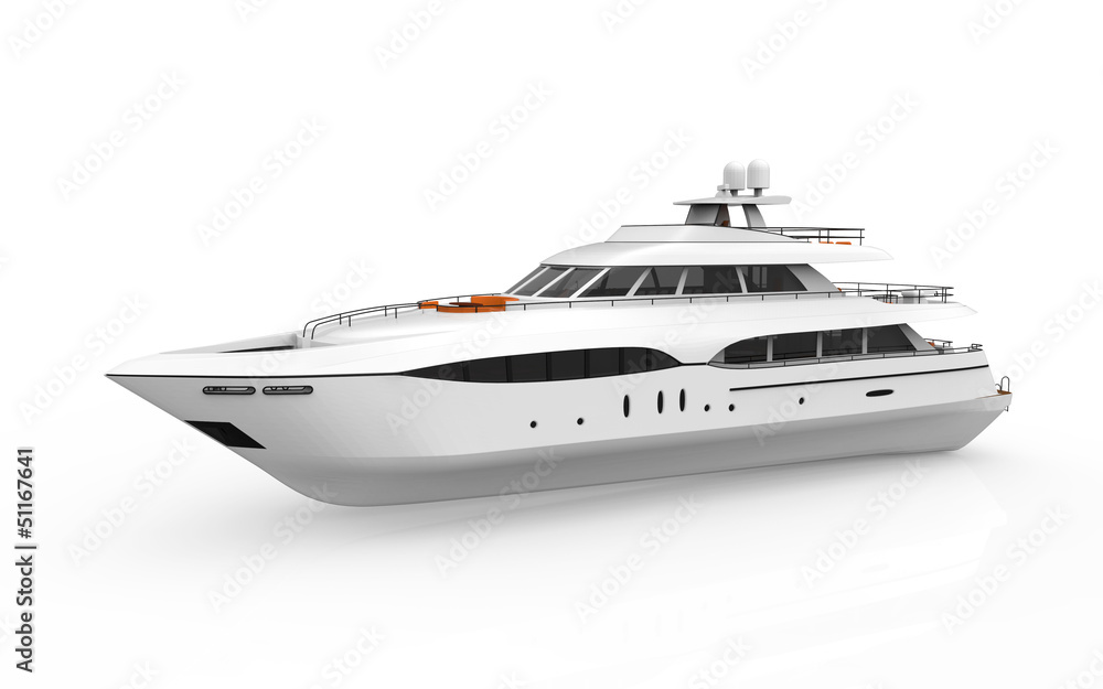 White Pleasure Yacht Isolated on White Background