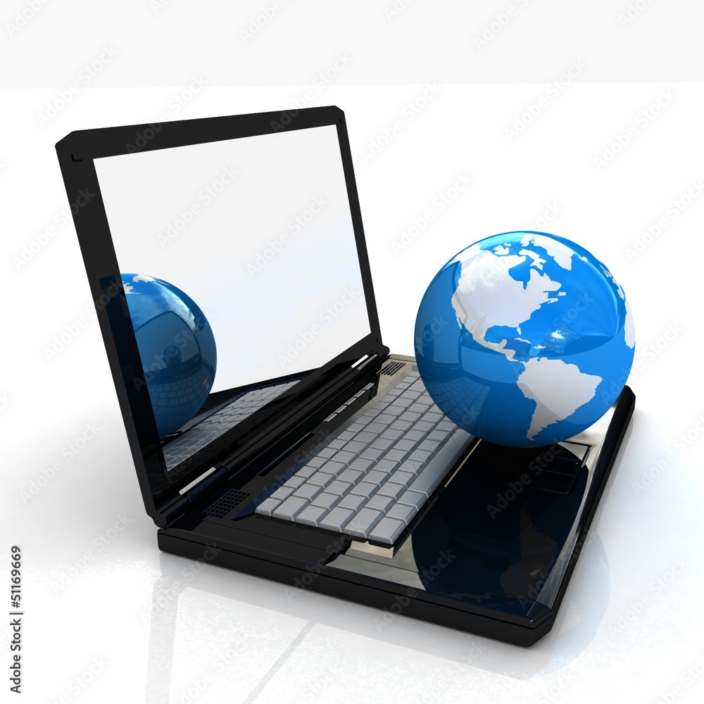 Laptop and Globe concept on a white background Laptop and Globe concept on a white background