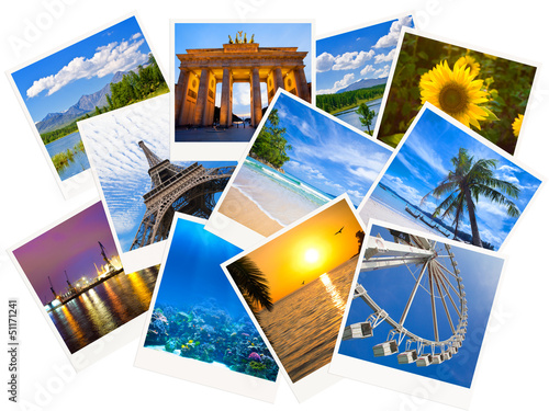 Photography Traveling photos collage isolated on white background