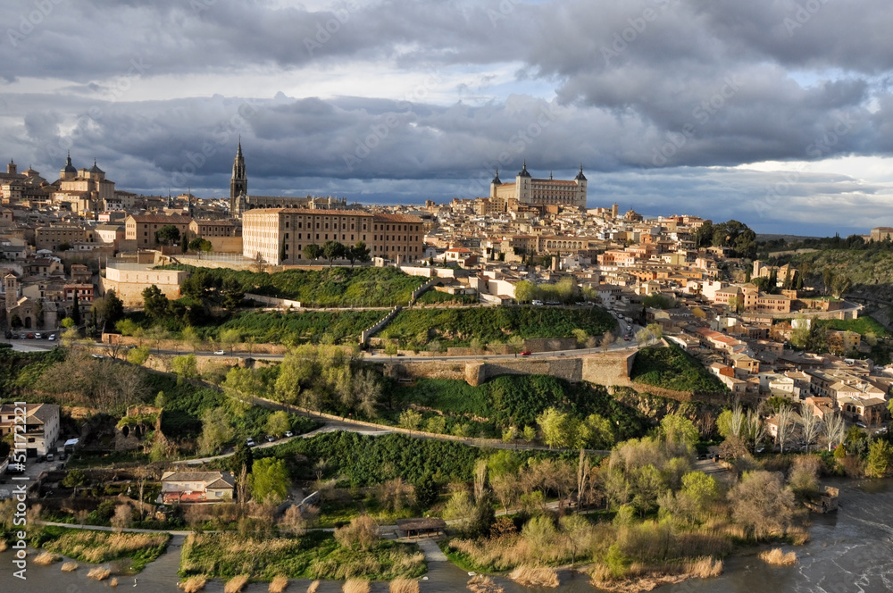 Panoramic view of Toledo and Alcazar (Spain)