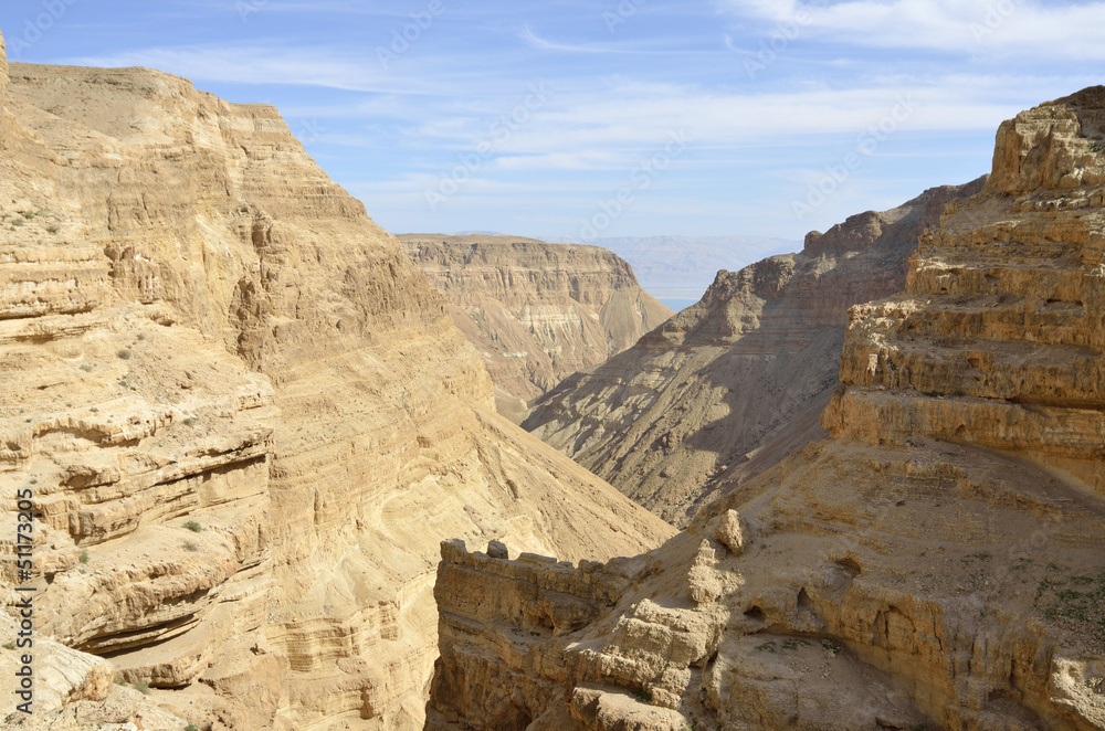 Deep gorge in Judea desert.