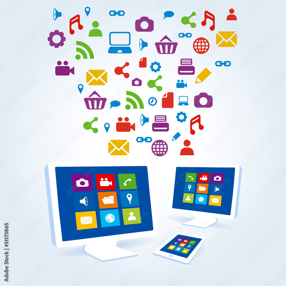 media social icon copmutre desktop table pc media social icon copmutre desktop table pc