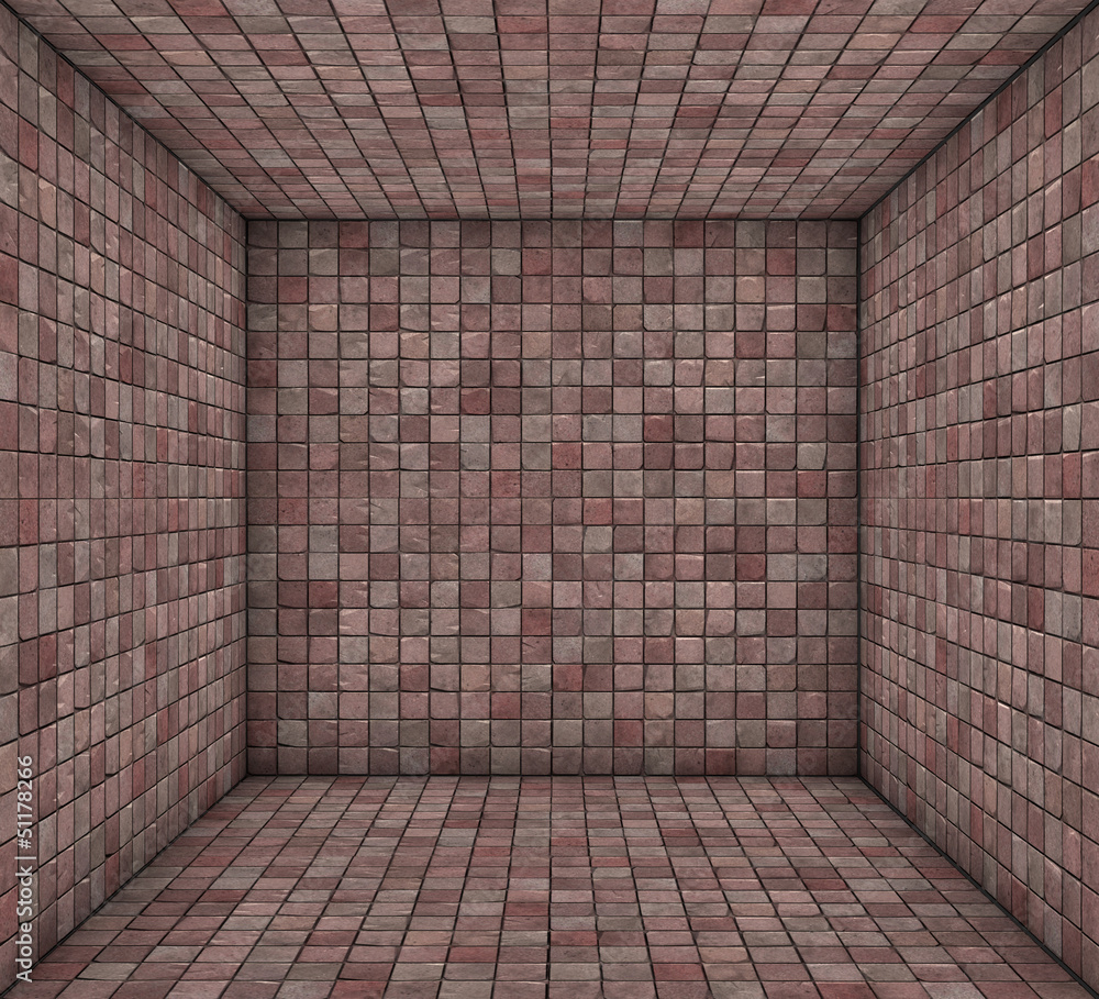 3d pink mosaic square tiled empty space
