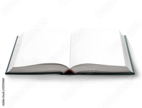Open book with empty blank pages, viewed by bird eye perspective