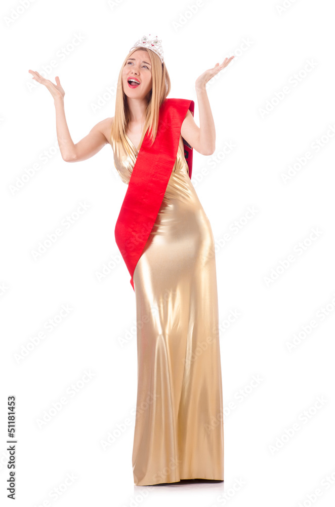 Beauty queen at contest isolated on white Beauty queen at contest isolated on white