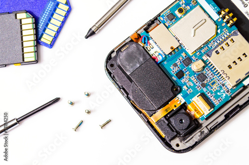 Smart phone repair isolated on white background.