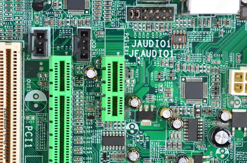 Printed computer motherboard PCI connector slot, Dof Printed computer motherboard PCI connector slot, Dof