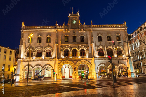 Rossio train station  main entrance at night. Lisbon  Portugal