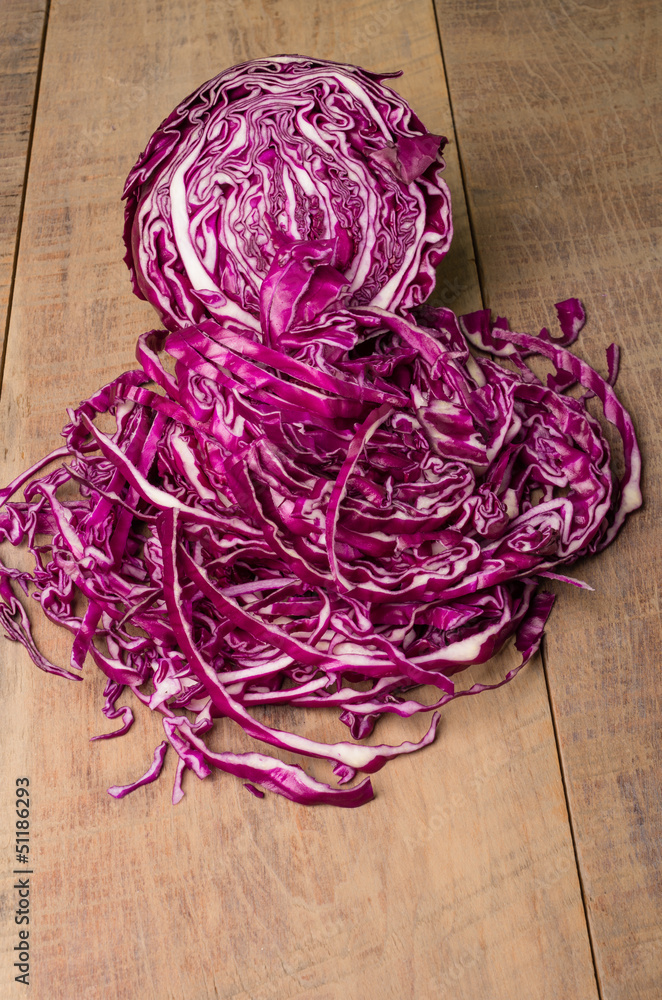 Sliced red cabbage on a table