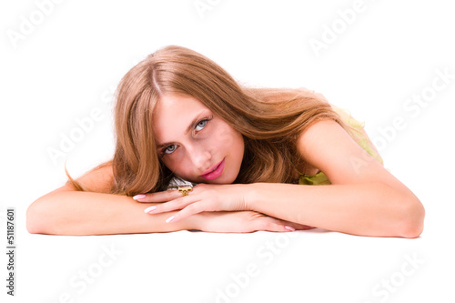 young woman lying on the floor