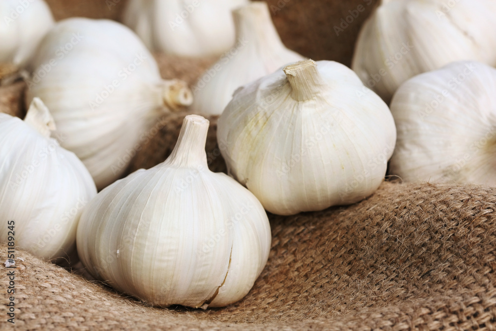 Garlics on linen (manual focus) Garlics on linen (manual focus)