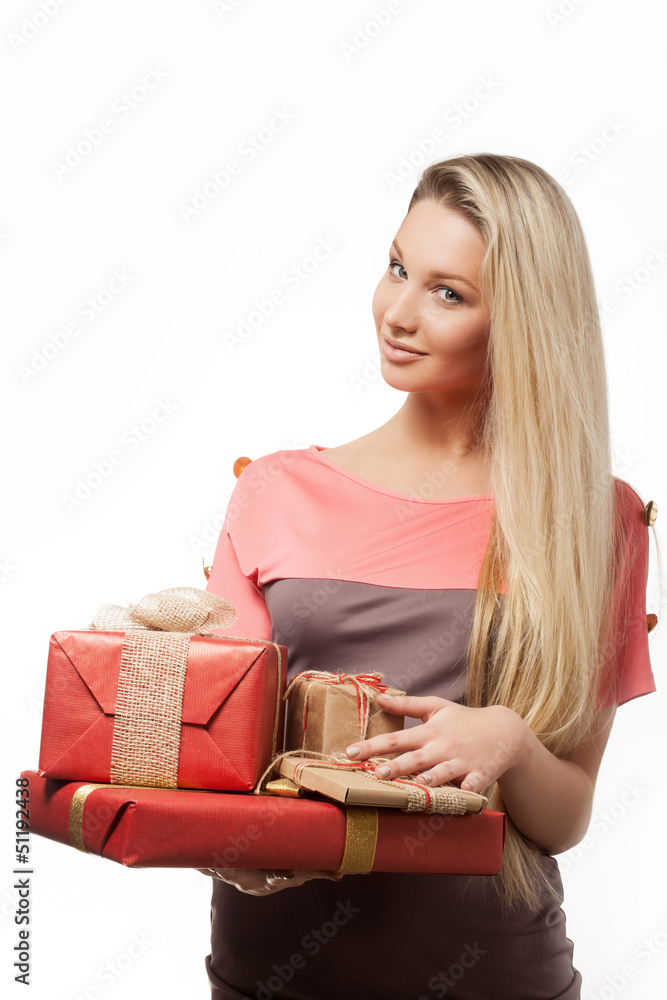 Happy woman and gift box Happy woman and gift box