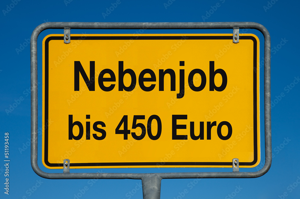 Ortsschild mit blauem Himmel NEBENJOB BIS 450 EURO Ortsschild mit blauem Himmel NEBENJOB BIS 450 EURO
