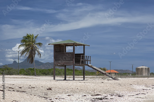 The thrown tower for rescuers on a far beach