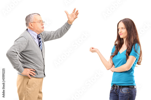 Obraz na plátně An angry father reprimanding his daughter