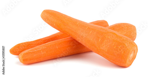 Peeled fresh carrots isolated on white background