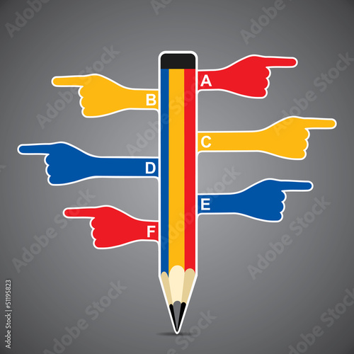 colorful pencil infographics with hand pointed stock vector