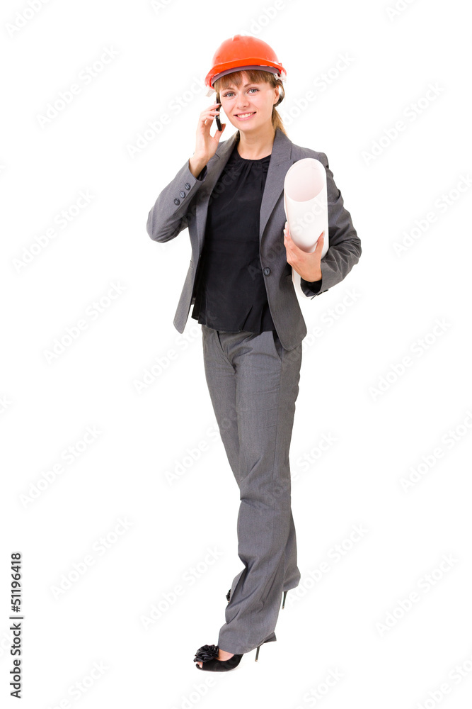 Architect woman with a plan. Isolated on white. Architect woman with a plan. Isolated on white.