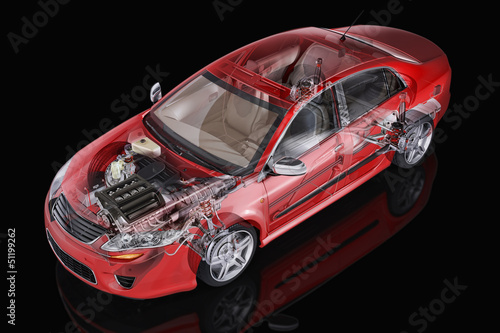 Foto Generic sedan car detailed cutaway representation, with ghost ef