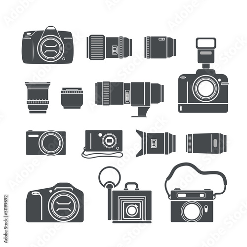 Modern and retro photo technics silhouettes