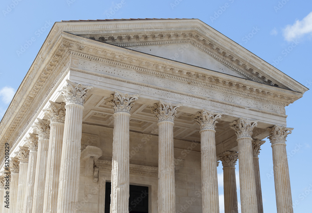 Roman temple Maison Carree in city of Nimes in southern France 