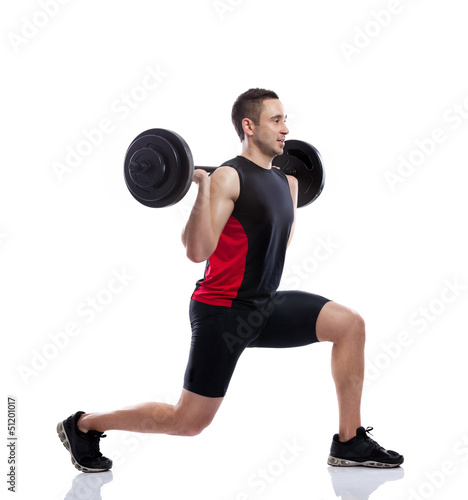 Young man weights training