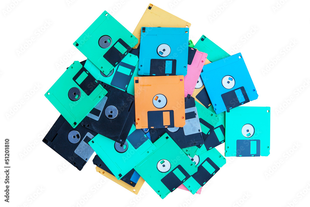 Computer floppy disk closeup on white with paths Computer floppy disk closeup on white with paths