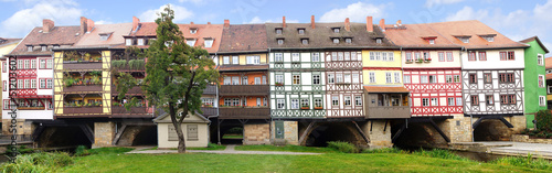 Picturesque panorama with Merchants' Bridge. Erfurt, Germany.