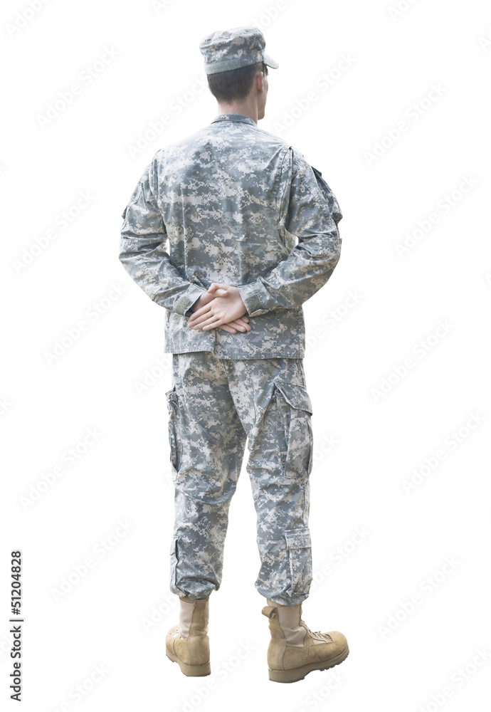 Male army soldier in uniform in parade rest position isolated Male army soldier in uniform in parade rest position isolated