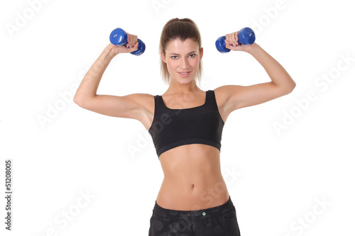 beautiful sporty woman with dumbbells
