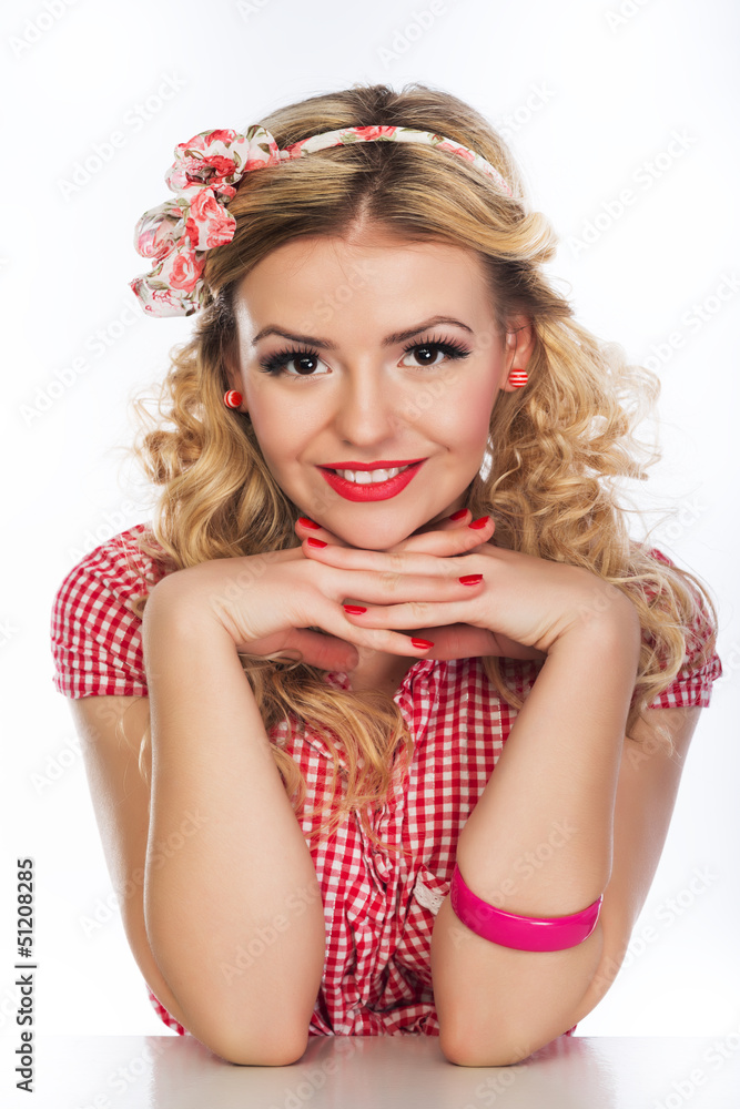 Naklejka premium Portrait of beautiful girl model in pin up