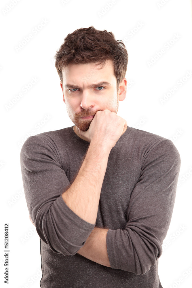 Portrait Of Serious Man Isolated On White Background