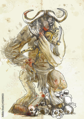 Greek myth and legends (Drawing into vector) - Minotaur, Theseus