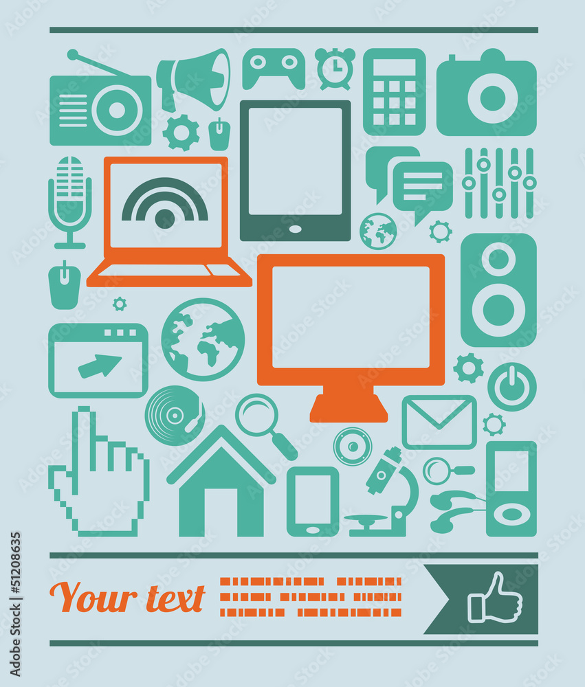 Vector set of technology icons in retro style Vector set of technology icons in retro style