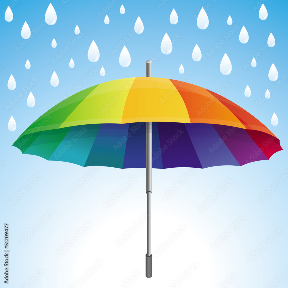 Obraz premium Vector umbrella and rain drops in rainbow colors