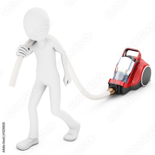 3d man with vacuum cleaner