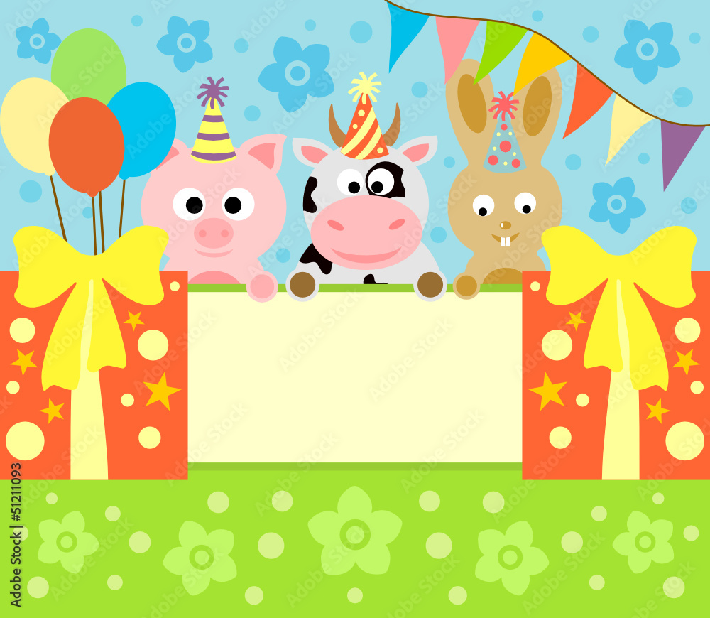 Cartoon background card with funny animals Cartoon background card with funny animals