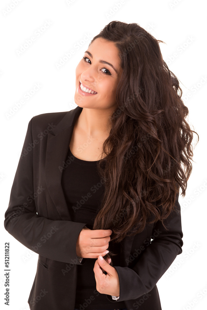 Portrait of a happy young business woman against white backgroun Portrait of a happy young business woman against white backgroun