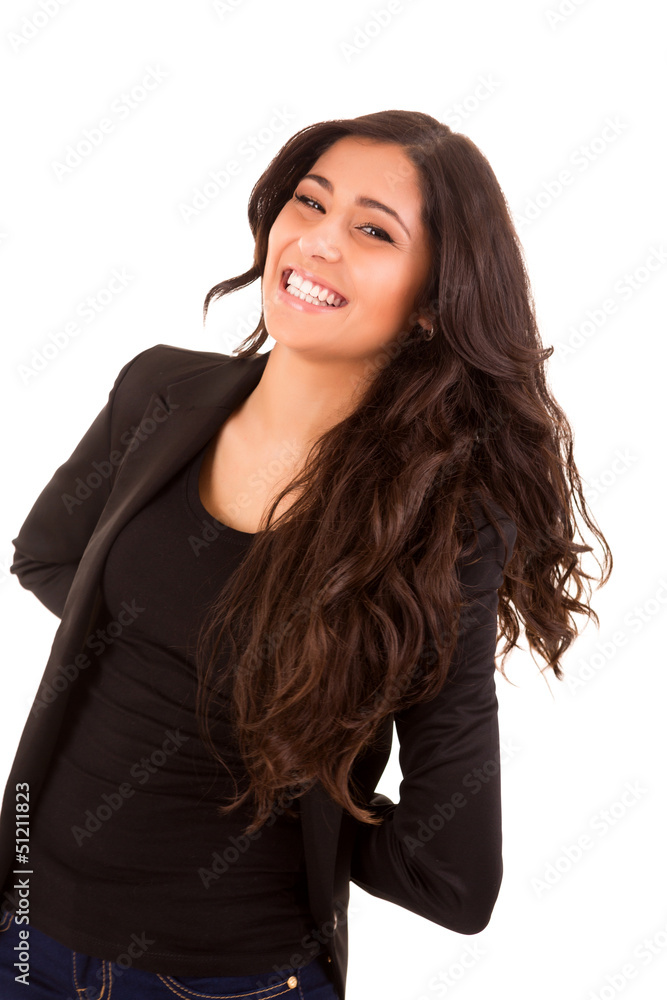 Portrait of a happy young business woman against white backgroun Portrait of a happy young business woman against white backgroun