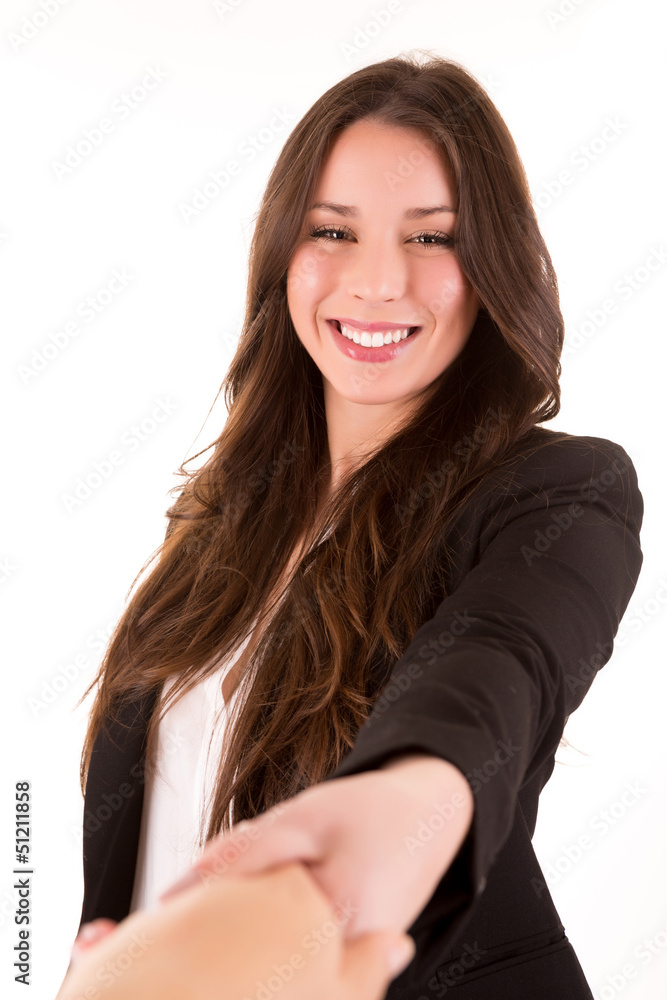 Businesspeople, or businesswoman and client handshaking Businesspeople, or businesswoman and client handshaking