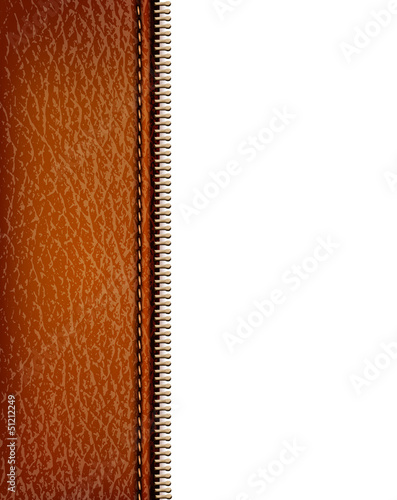 Brown leather texture background with zipper. Vector illustratio