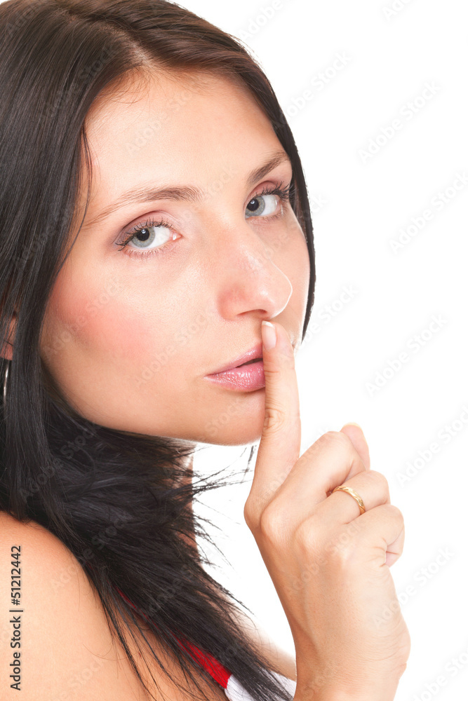 Woman keep quiet gesture finger on mouth isolated Woman keep quiet gesture finger on mouth isolated