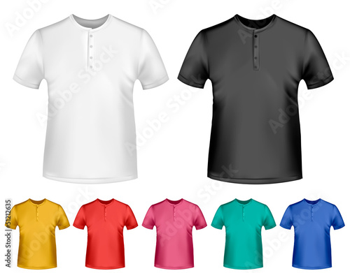 Black and white and color men polo t-shirts. Design template. Ve