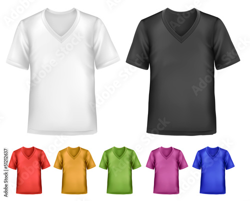 Black and white and color men polo t-shirts. Design template. Ve