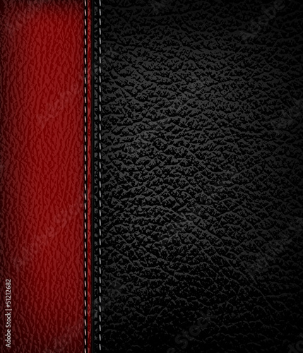 Black leather background with red leather strip. Vector illustra