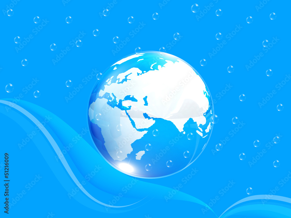 Blue water drops background and earth Blue water drops background and earth