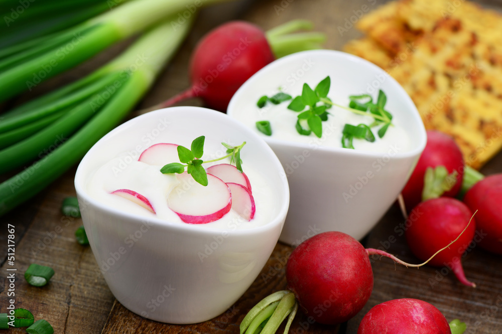 Kräuterquark mit Radieschen und Schnittlauch Kräuterquark mit Radieschen und Schnittlauch