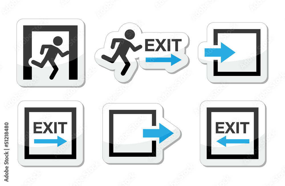 Emergency exit icons vector set Emergency exit icons vector set