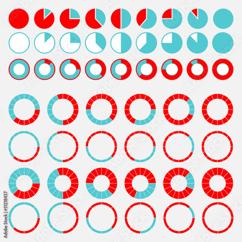 Set of brightly colored pie charts.